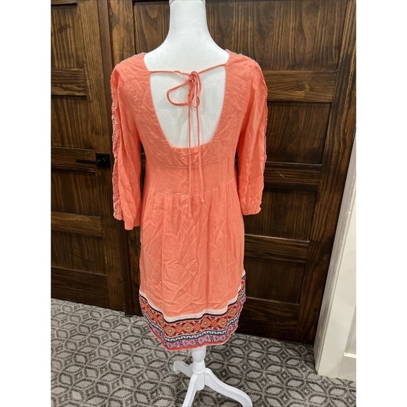 White Mark Dress Women Small Coral Flutter Sleeve V Neck Tie Back Tunic - Picture 3 of 12